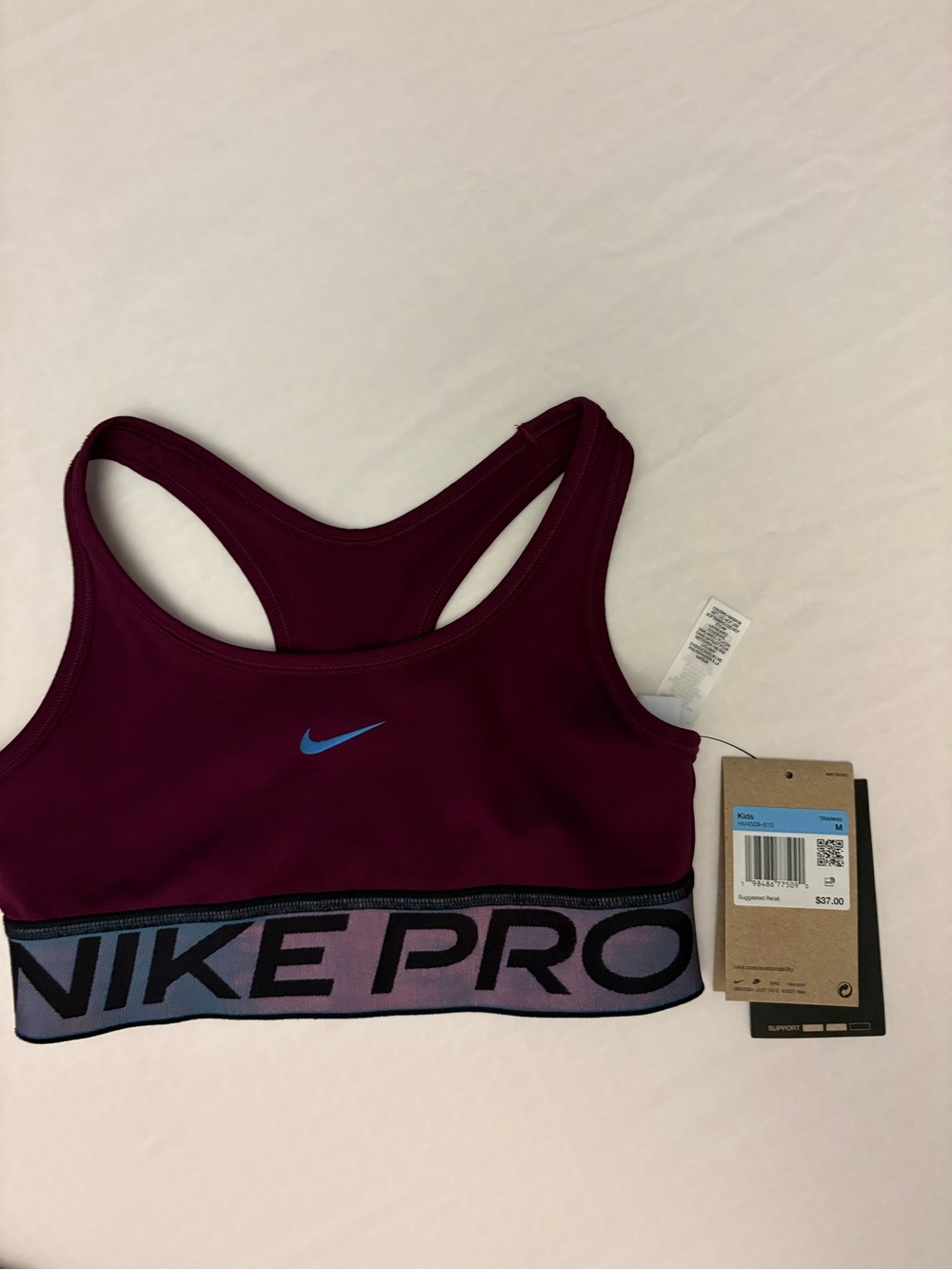 NWT Kids Nike Pro Swoosh Sports Training Bra Shine Accents Maroon - Medium $37